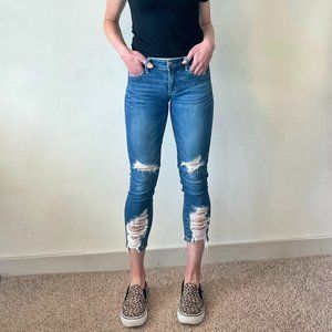 American Eagle | Next Level Stretch Distressed Cropped Jeans | Size 0 Short